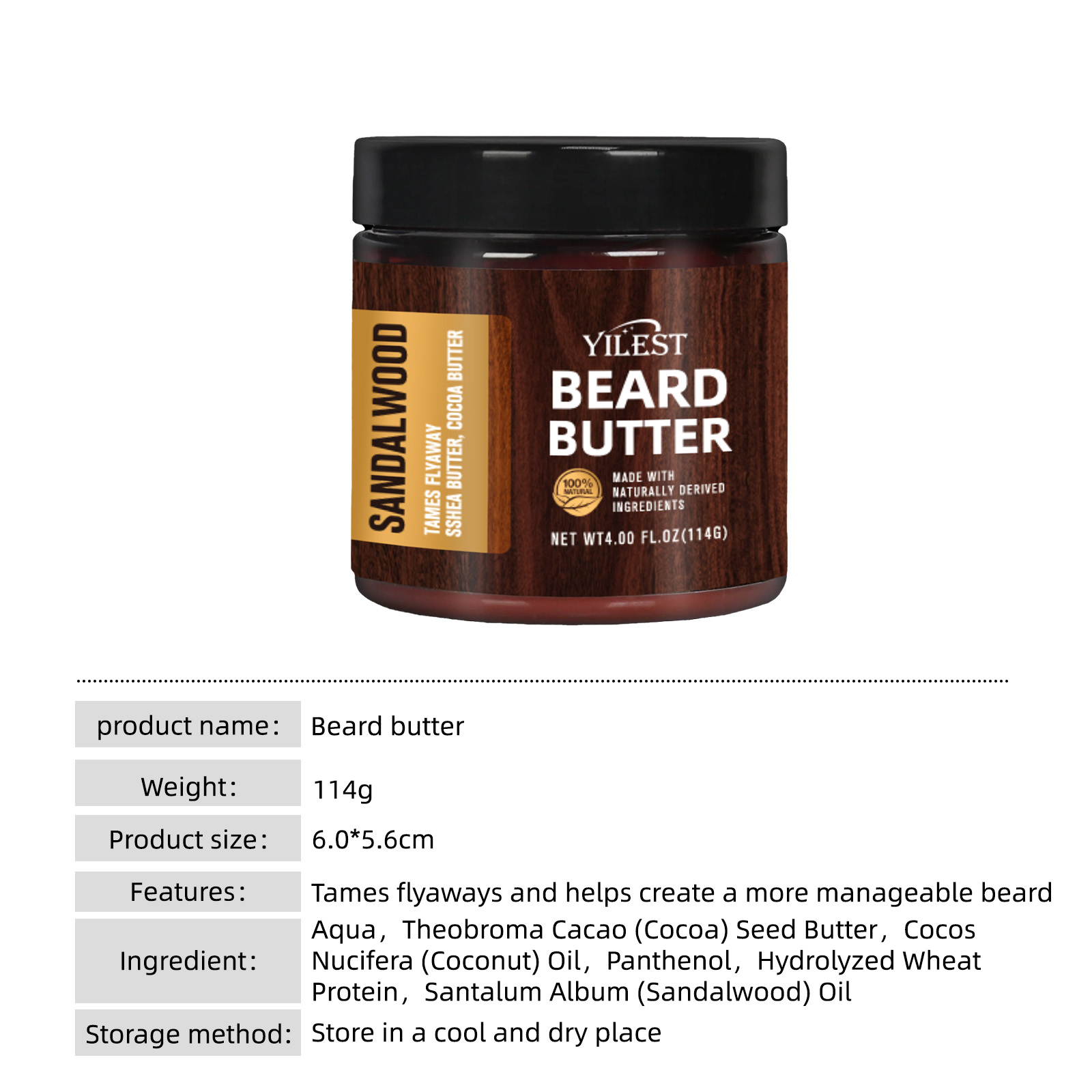 Aftershave Balm Mens - 114g Sandalwood Beard Butter for Men
