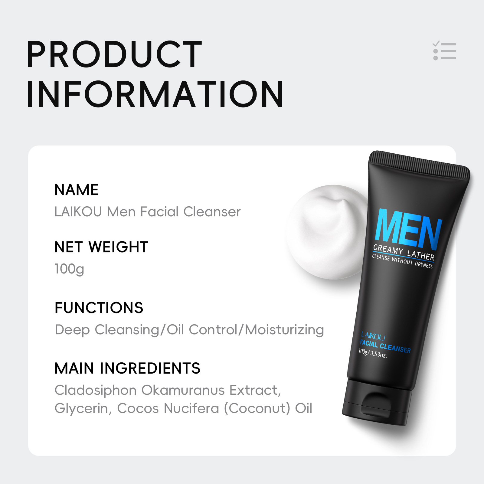 LAIKOU Men Face Wash 100g Deep - огляд і ціна Men'S Grooming Facial